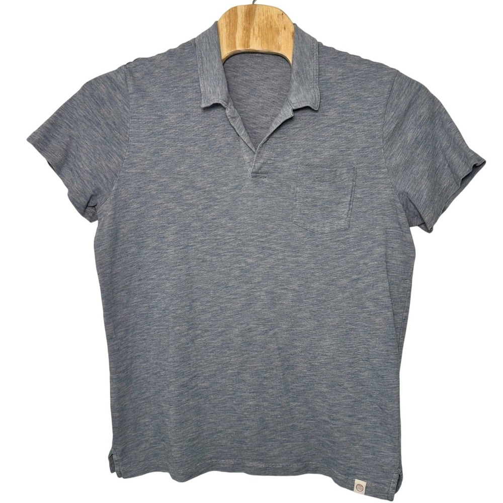 Marine‎ Layer Men's Large Blue Space Dye Cotton Johnny Collar Polo Shirt 16069